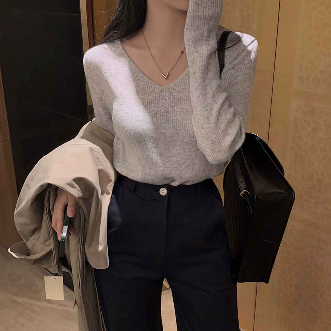 V-neck Split Sweater