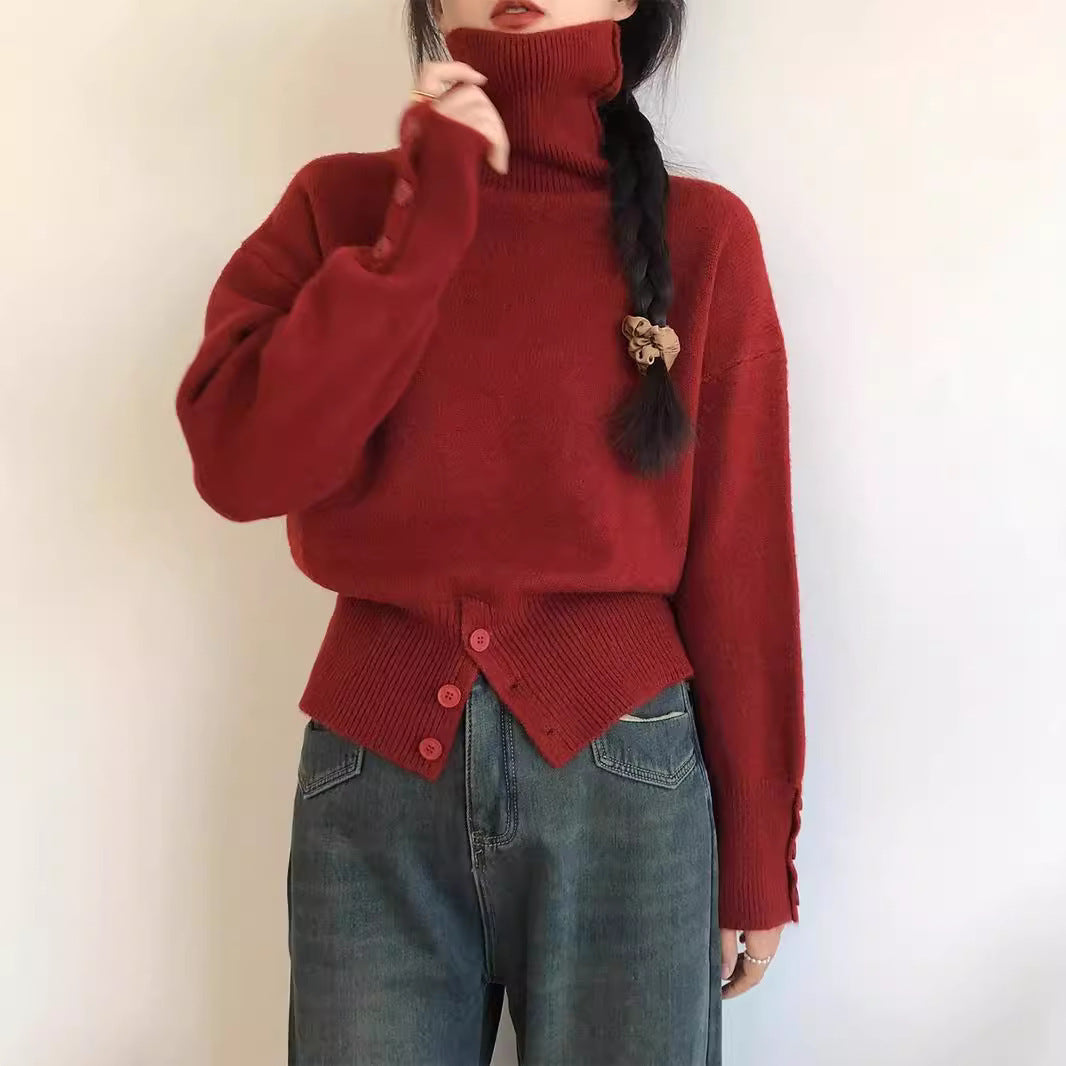 Waist Button Retro Sweater