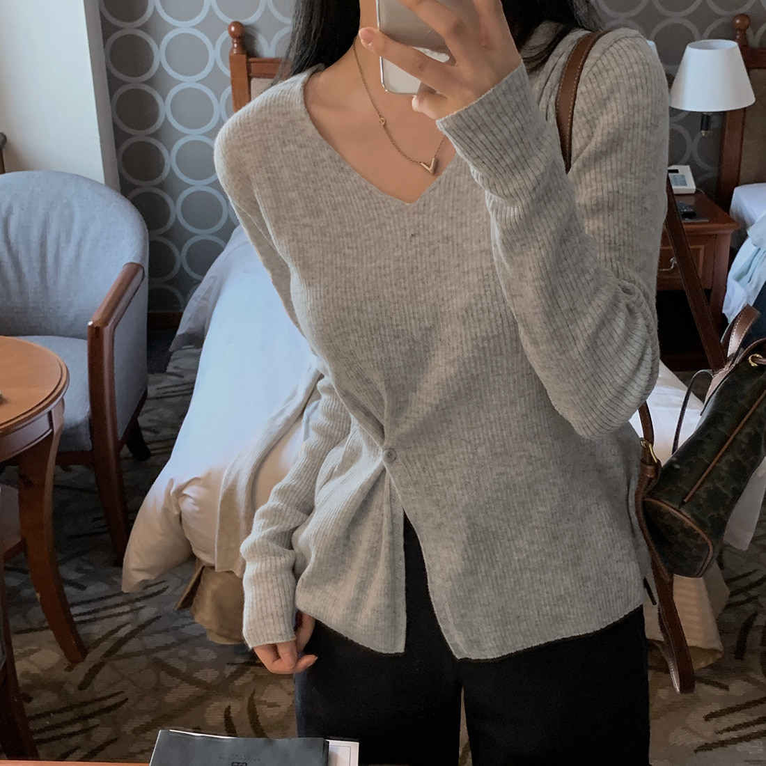 V-neck Split Sweater